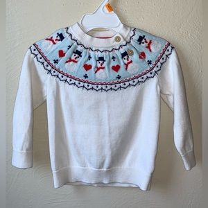 12m white snowman fair isle lightweight knit sweater top